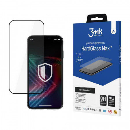 Стъклен протектор с пълно покритие 3mk Hard Glass Max - iPhone 14 Pro с черна рамка
