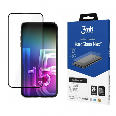 Стъклен протектор с пълно покритие 3mk Hard Glass Max - iPhone 15 Pro Max с черна рамка