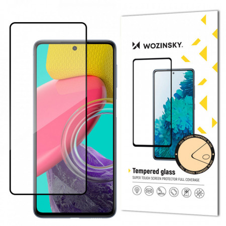 5D Full Glue закален стъклен протектор с пълно покритие WOZINSKY съвместим с гръб - Samsung Galaxy M53 с черна рамка