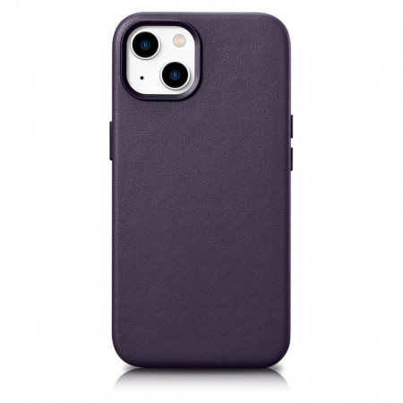 Гръб от естествена кожа iCARER Leather MagSafe - iPhone 14 Plus тъмнолилав