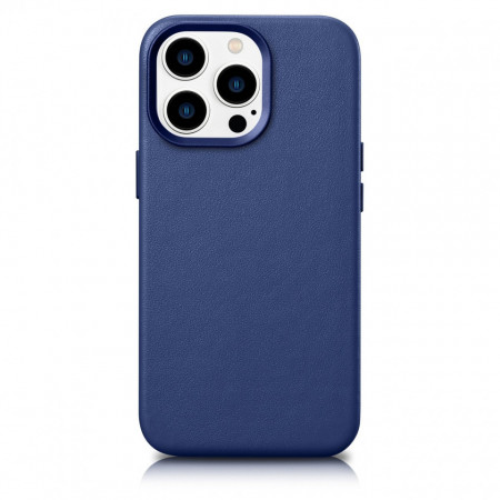 Гръб от естествена кожа iCARER Leather MagSafe - iPhone 14 Pro Max син