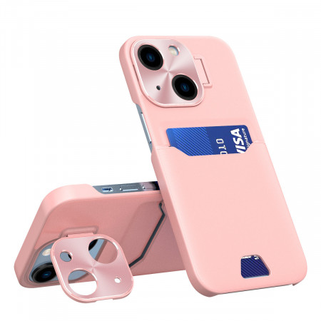 Гръб със стойка и джоб за карти Leather Stand - iPhone 14 Plus розов