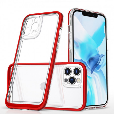 Гръб Clear 3в1 с гел рамка - iPhone 12 Pro червен