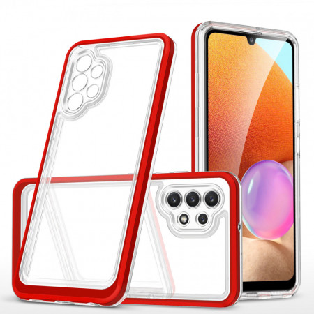 Гръб Clear 3в1 с гел рамка - Samsung Galaxy A72 червен