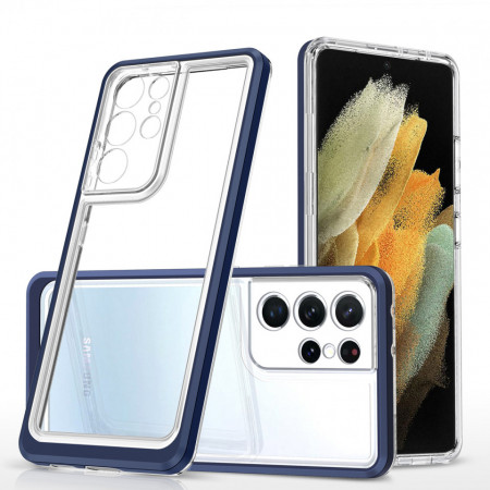 Гръб Clear 3в1 с гел рамка - Samsung Galaxy S22 Ultra син