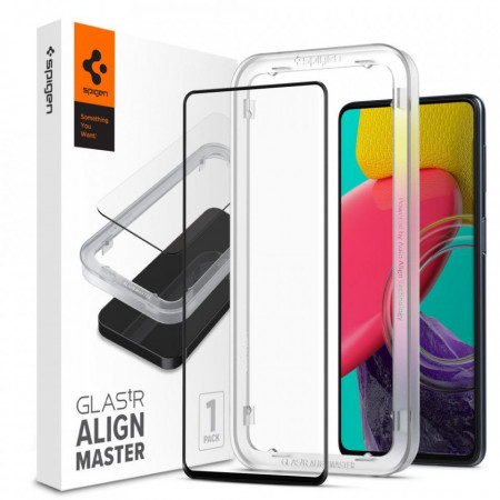 Закален стъклен протектор SPIGEN Align Master FC с инструмент за поставяне - Samsung Galaxy M53 с черна рамка