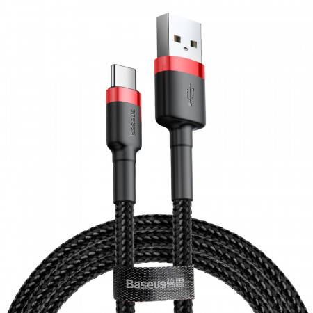 Кабел за зареждане и данни с оплетка BASEUS Cafule USB Type A към USB Type C с бързо зареждане 3.0 2A 2m черен / червен (CATKLF-C91)