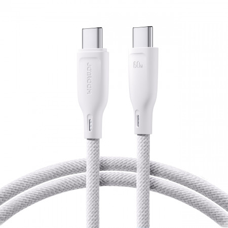 Кабел за зареждане и данни с оплетка JOYROOM Multi-Color SA34-CC3 USB Type C към USB Type C 60W с бързо зареждане 1m бял