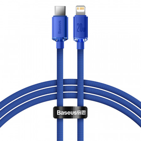 Кабел за зареждане и данни BASEUS Crystal Shine USB Type C към Lightning с бързо зареждане 20W 1.2m син (CAJY000203) - Img 1
