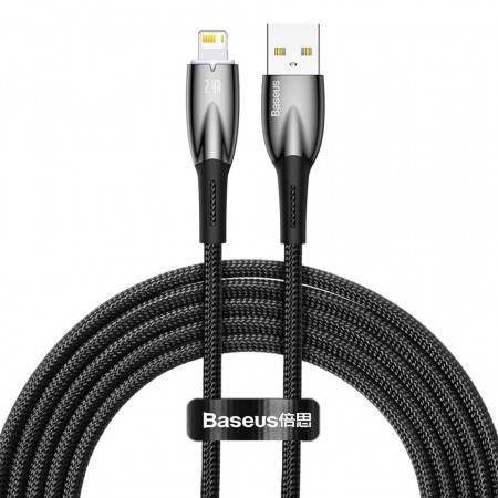 Кабел за зареждане и данни BASEUS Glimmer USB Type C към Lightning с бързо зареждане 480Mb/s 2.4A 2m черен - Img 1