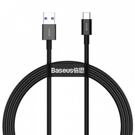 Кабел за зареждане и данни BASEUS Superior USB Type A към USB Type C с бързо зареждане 66 W 11V 6A Huawei SuperCharge SCP 1m черен (CATYS-01)