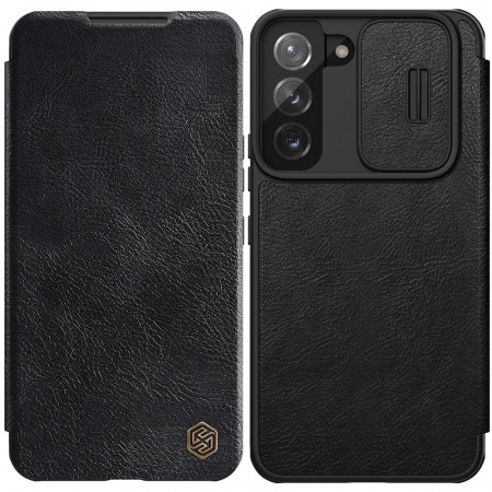 Калъф тип книга от еко кожа с подвижно покритие за камерата NILLKIN Qin Leather Pro - Samsung Galaxy S22+ черен