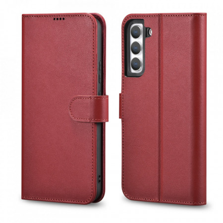 Калъф тип книга от естествена кожа iCARER Haitang - Samsung Galaxy S22+ червен