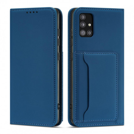 Калъф тип книга с външен джоб Magnet Card - Samsung Galaxy A12 син