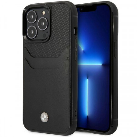 Оригинален гръб от еко кожа BMW Leather Card Slot BMHCP14X22RSEPK - iPhone 14 Pro Max черен