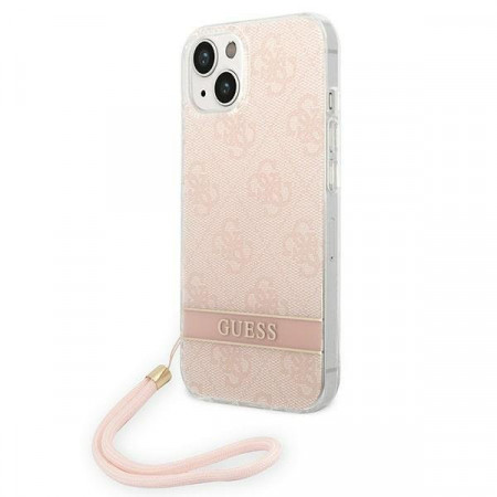 Оригинален гръб с гривна GUESS 4G Print Strap GUOHCP14MH4STP - iPhone 14 Plus розов