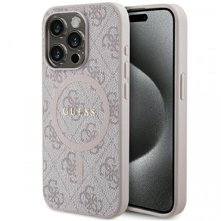Оригинален гръб GUESS 4G Collection Leather Metal Logo MagSafe - iPhone 15 Pro розов - Img 1