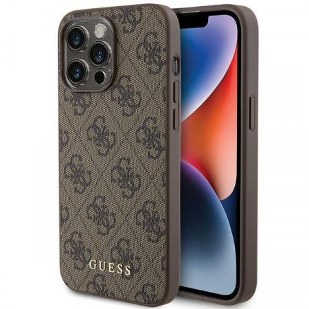 Оригинален гръб GUESS 4G Metal Gold Logo - iPhone 15 Pro Max кафяв