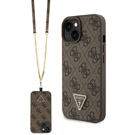 Оригинален гръб GUESS 4G Metal Logo с презрамка GUHCP15SP4TDSCPW - iPhone 15 кафяв