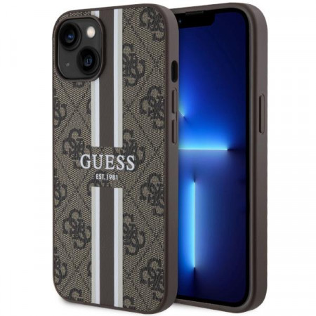 Оригинален гръб GUESS 4G Printed Stripe MagSafe GUHMP14MP4RPSW - iPhone 14 Plus кафяв