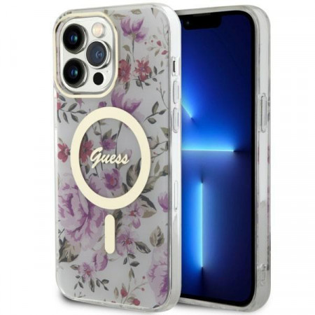 Оригинален гръб GUESS Flower MagSafe GUHMP14LHCFWST - iPhone 14 Pro прозрачен