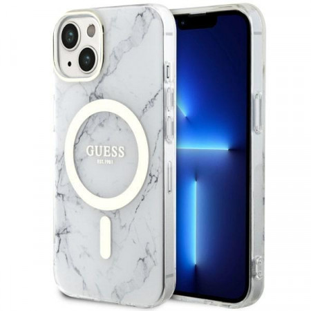 Оригинален гръб GUESS Marble MagSafe GUHMP14MPCUMAH - iPhone 14 Plus бял