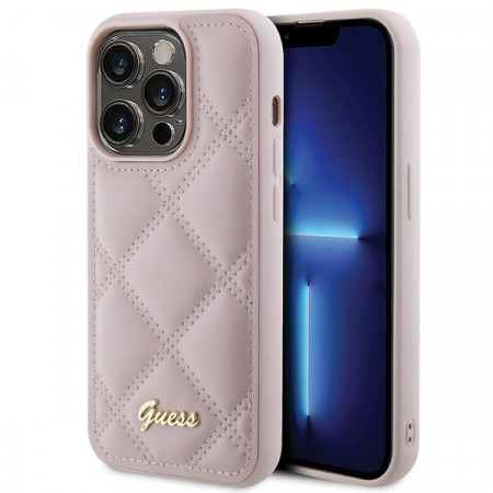 Оригинален гръб GUESS Quilted Metal Logo - iPhone 15 Pro розов - Img 1