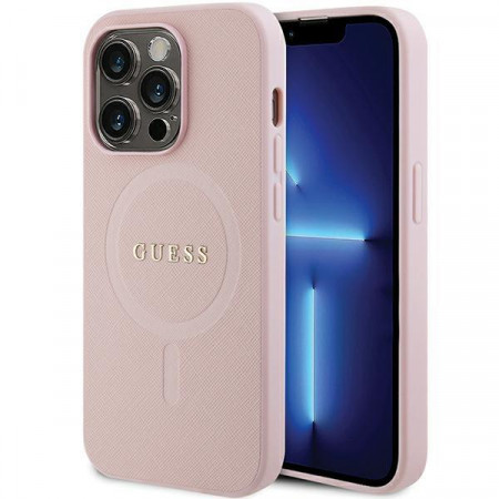 Оригинален гръб GUESS Saffiano MagSafe GUHMP14LPSAHMCP - iPhone 14 Pro розов