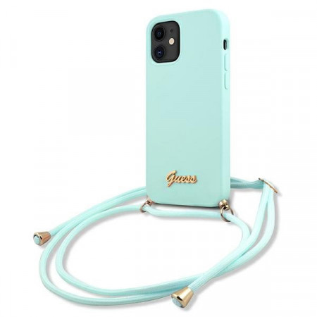 Оригинален гръб GUESS Silicone Vintage Gold Logo GUHCP12LCRTVSBL - iPhone 12 mini светлосин - Img 1