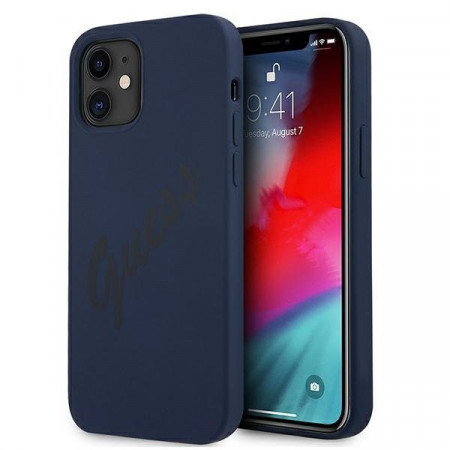 Оригинален гръб GUESS Silicone Vintage Script GUHCP12SLSVSBL - iPhone 12 mini син