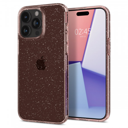 Оригинален гръб SPIGEN Liquid Crystal Glitter - iPhone 15 Pro Max розов кварц