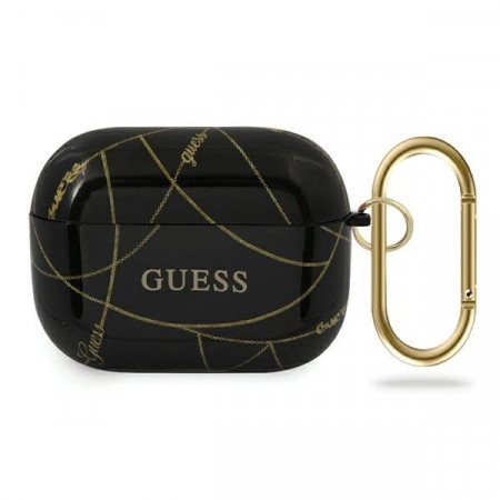 Оригинален калъф за слушалки GUESS Chain GUACAPTPUCHBK - AirPods Pro златист черен - Img 1