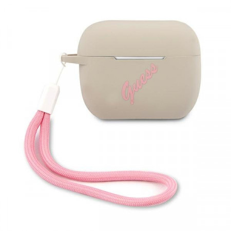 Оригинален калъф за слушалки GUESS Silicone Vintage GUACAPLSVSGP AirPods Pro сив / розов