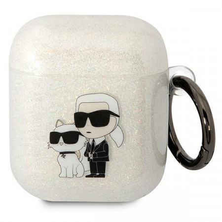 Оригинален калъф за слушалки Karl LAGERFELD Glitter Karl&Choupette KLA2HNKCTGT - AirPods 1 / 2 прозрачен