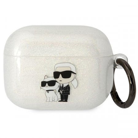 Оригинален калъф за слушалки Karl LAGERFELD Glitter Karl&Choupette KLAPHNKCTGT - AirPods Pro прозрачен