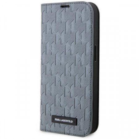 Оригинален калъф тип книга KARL LAGERFELD Saffiano Monogram KLBKP14LSAKLHPG - iPhone 14 Pro сребрист