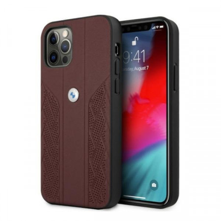 Оригинален твърд гръб от еко кожа BMW Leather Curve Perforate BMHCP12LRSPPR - iPhone 12 Pro Max червен
