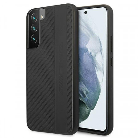 Оригинален твърд гръб AMG Carbon Stripe & Embossed AMHCS22MBLSCA - Samsung Galaxy S22+ черен