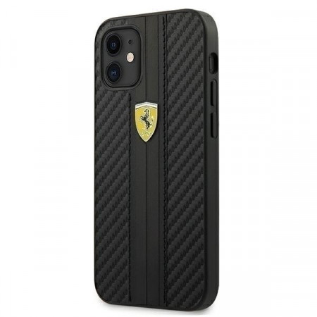 Оригинален твърд гръб FERRARI Track PU Carbon FESNECHCP12SBK - iPhone 12 mini черен