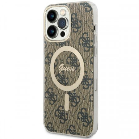 Оригинален твърд гръб GUESS 4G MagSafe GUHMP14XH4STW - iPhone 14 Pro Max кафяв
