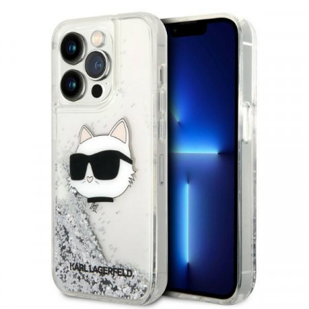 Оригинален твърд гръб KARL LAGERFELD Glitter Choupette Head KLHCP14XLNHCS - iPhone 14 Pro Max сребрист