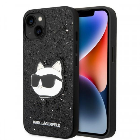 Оригинален твърд гръб KARL LAGERFELD Glitter Choupette Patch KLHCP14MG2CPK - iPhone 14 Plus черен
