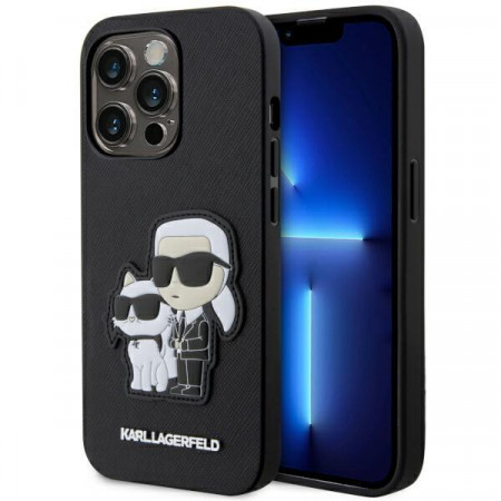 Оригинален твърд гръб KARL LAGERFELD Saffiano Karl & Choupette KLHCP14LSANKCPK - iPhone 14 Pro черен