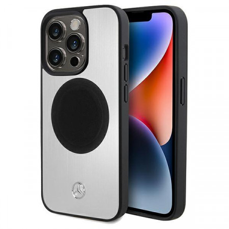 Оригинален твърд гръб MERCEDES Leather & Alu MagSafe - iPhone 15 Pro Max сребрист