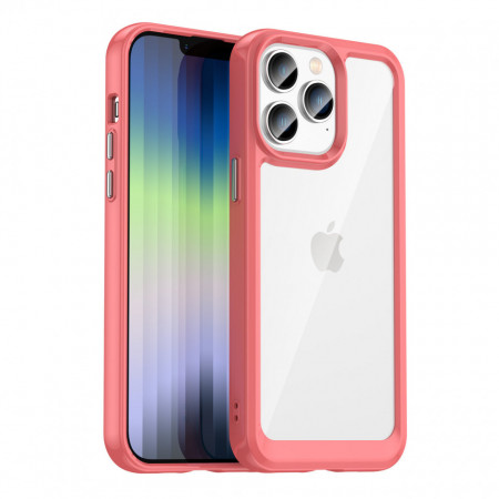 Прозрачен гръб с гел рамка Outer Space - iPhone 14 Pro Max червен