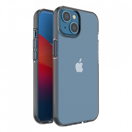 Прозрачен силиконов гръб с цветен кант Spring - iPhone 14 черен