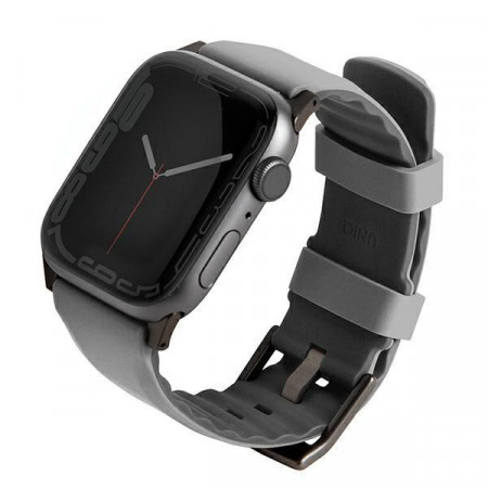 Силиконова каишка UNIQ Linus - Apple Watch Ultra 49mm / Ultra 2 49mm / 45mm Series 9 / 45mm Series 8 / 45mm Series 7 / 44mm SЕ (2nd gen) / 44mm SE / 44mm Series 6 / 44mm Series 5 / 44mm Series 4 сива