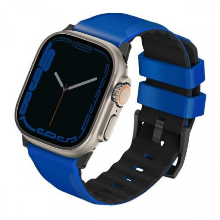 Силиконова каишка UNIQ Linus - Apple Watch Ultra 49mm / Ultra 2 49mm / 45mm Series 9 / 45mm Series 8 / 45mm Series 7 / 44mm SЕ (2nd gen) / 44mm SE / 44mm Series 6 / 44mm Series 5 / 44mm Series 4 / 42mm Series 3 / 42mm Series 2 син / Racing син