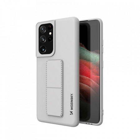 Силиконов гръб със стойка WOZINSKY Kickstand - Samsung Galaxy S21 Ultra 5G сив
