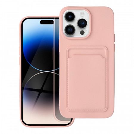 Силиконов гръб FORCELL Card с портфейл за документи - iPhone 14 Pro Max розов